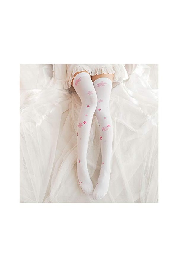Lovely Girl Chaussettes Hautes Blanches Aux Genoux - Impression De Bas De Cuisse Ajouter des Bas De Soie De 70 Cm De Long Cha