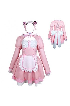 Jilijia Costume sexy de soubrette sexy pour femme - Costume Nekopara - Rose - Lolita - Halloween, a, XL