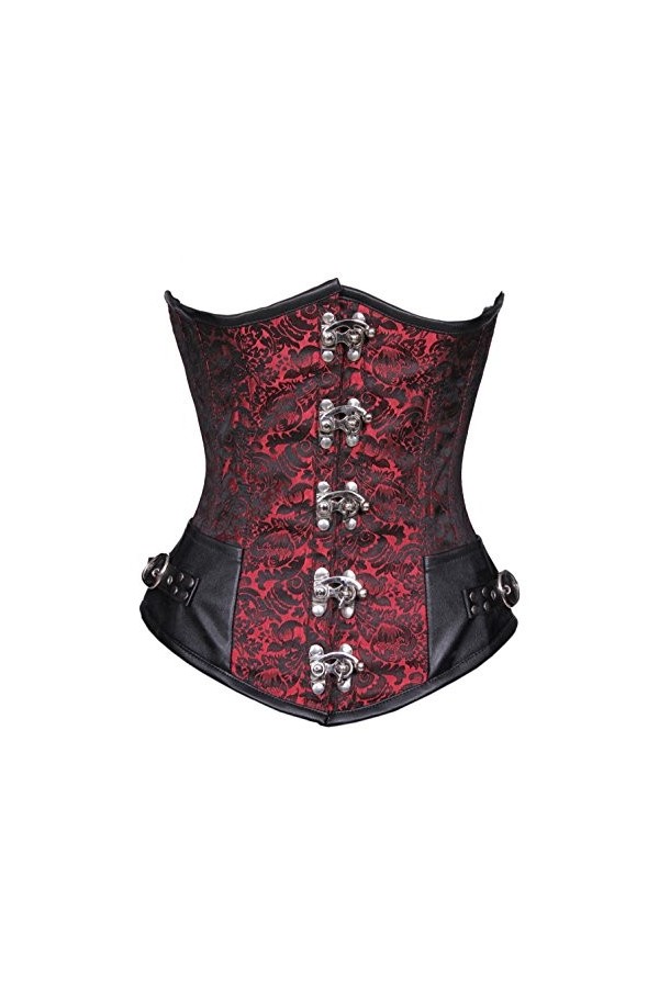 Corset basque en cuir brocart rouge et noir pour Halloween, rouge/noir, taille 46-47"