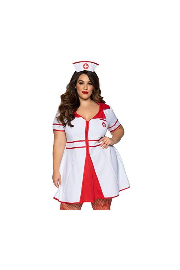 Leg Avenue- Hospital Honey + Adult Sized Costumes, Women, 86840X 06208, Blanc/Rouge, 1X-2X