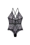 DLT Sexy Cils Dentelle col V Profond Femmes Chemises, Combinaison Chaude Mesh Lady Lingerie, Robe Sale Cou Nu Couleur : Noir