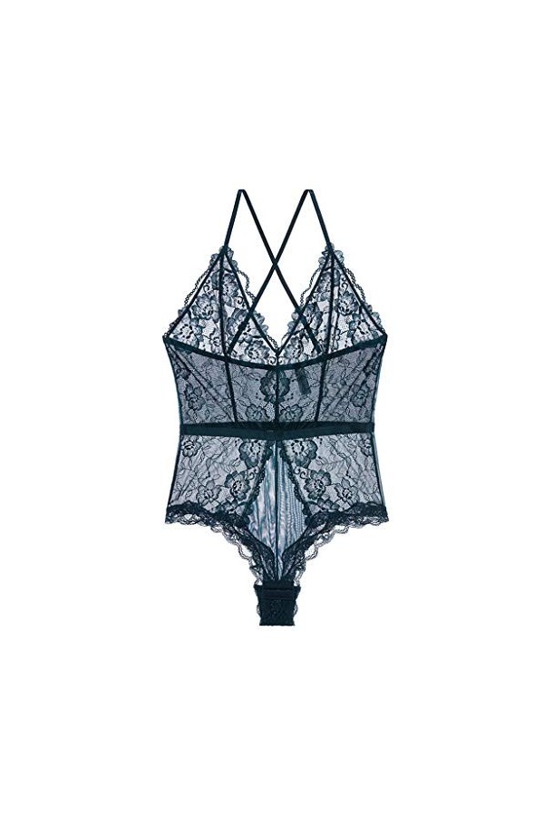 DLT Sexy Cils Dentelle col V Profond Femmes Chemises, Combinaison Chaude Mesh Lady Lingerie, Robe Sale Cou Nu Couleur : Noir