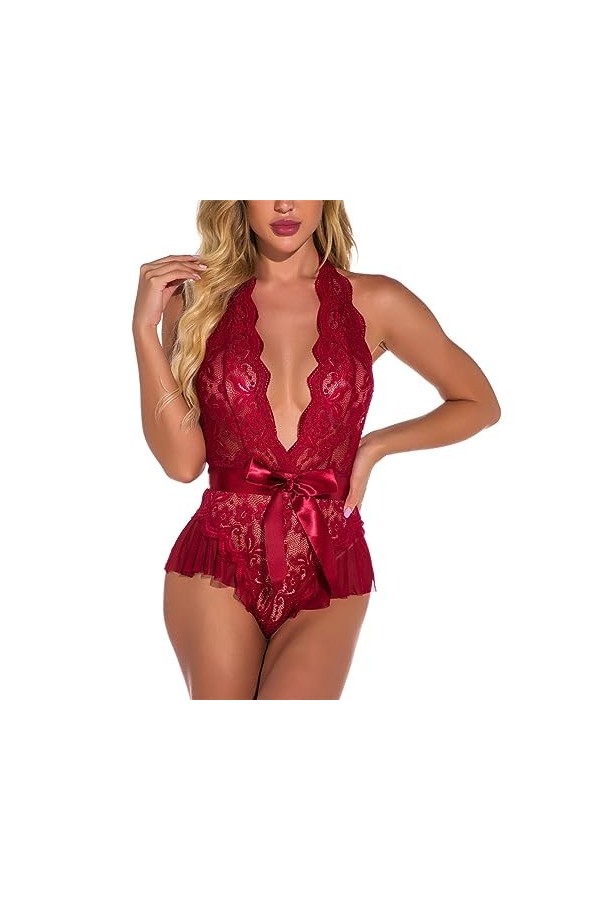 BAWHO sous-vêtements Sexy pour Femmes, Lingerie Sexy sans Entrejambe, Combinaison érotique à Nouer au Dos avec Panneaux