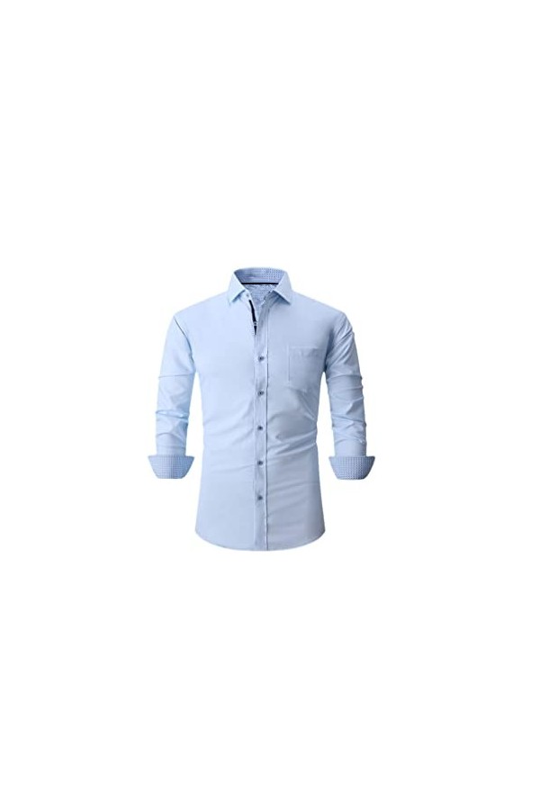 LEFEDA Chemises habillées pour Hommes Casual Patchwork Chemise à Manches Longues pour Hommes Easy Care Formal Men Shirt Blac