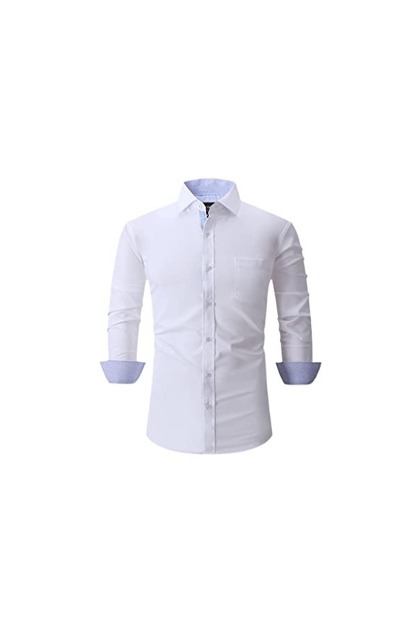 LEFEDA Chemises habillées pour Hommes Casual Patchwork Chemise à Manches Longues pour Hommes Easy Care Formal Men Shirt Blac