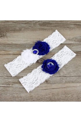 TONZN Jarretière élastiquée avec nœud en Dentelle, Plaque de mariée jarretière en Dentelle Fleurie-Blanc_Taille Unique Taill