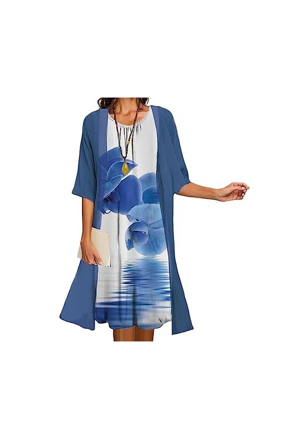 Femmes Robe Deux pièces Costume décontracté Mode Patchwork été mi-Taille col Rond vêtements for Femmes Style Doux vêtements V