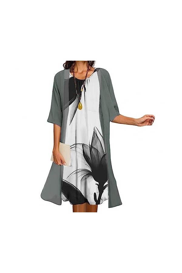 Femmes Robe Deux pièces Costume décontracté Mode Patchwork été mi-Taille col Rond vêtements for Femmes Style Doux vêtements V