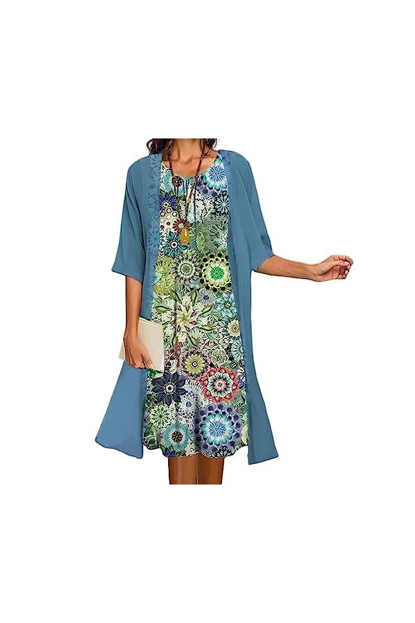 Femmes Robe Deux pièces Costume décontracté Mode Patchwork été mi-Taille col Rond vêtements for Femmes Style Doux vêtements V