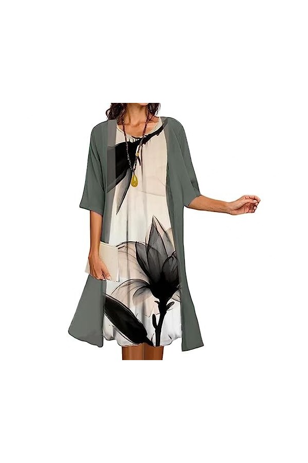 Femmes Robe Deux pièces Costume décontracté Mode Patchwork été mi-Taille col Rond vêtements for Femmes Style Doux vêtements V