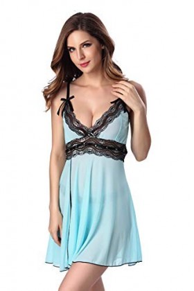 AKAZI Lingerie Sexy pour la Saint-Valentin, Ensemble de Lingerie Sexy en Dentelle Noire pour Femme, Nuisette avec String, Che