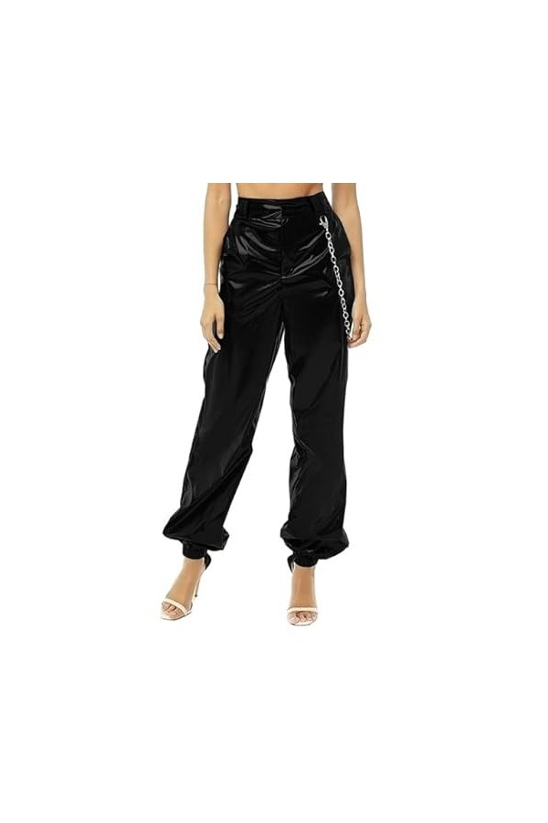 PVC Faux cuir pantalon grande taille taille haute élastique ample faisceau bouche Bloomers mode polyvalent décontracté rue cu