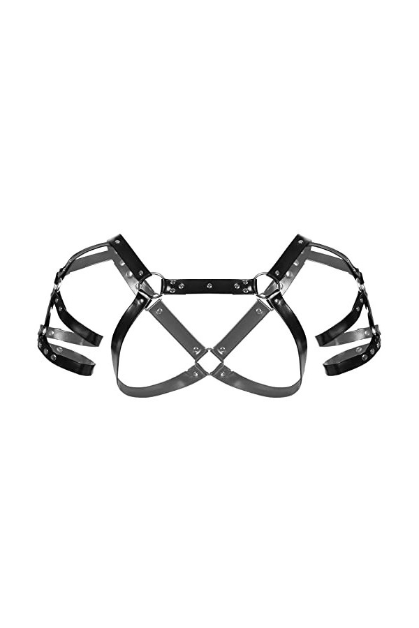 Mengsiy Hommes Clubwear Faux Cuir Corps Poitrine Muscle Ceinture Sexy Hommes Corps Cage Gay Réservoir O Anneau Épaule Armure 