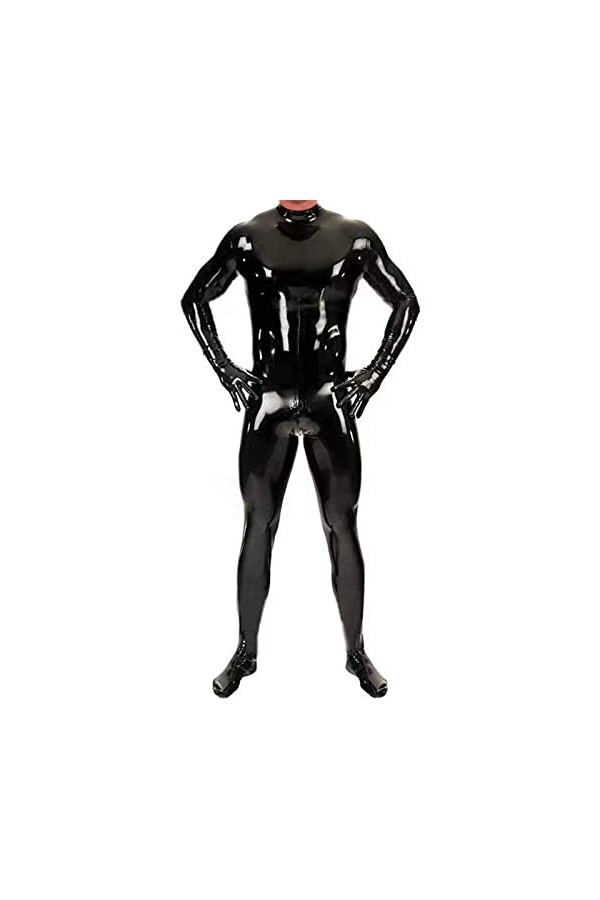 MIAOBHDP Costume Chat Cuir Verni Brillant pour Hommes Complet Corps Sexy Latex Serré GlissièRe Combinaison VêTements Caoutcho