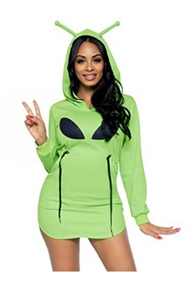 Leg Avenue Womens 87077-12602 Alien Fleece Hoodie Dress, Medium, Green Adult Sized Costumes
