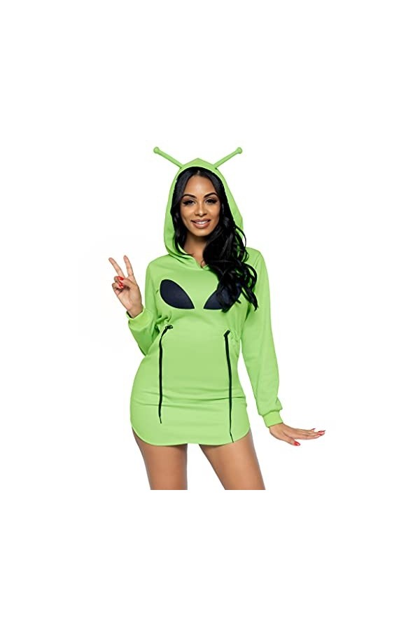 Leg Avenue Womens 87077-12602 Alien Fleece Hoodie Dress, Medium, Green Adult Sized Costumes
