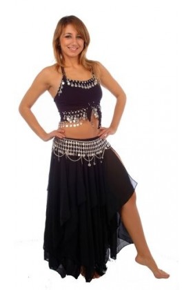 Miss Ensemble de Costume Belly Dance Bellydance | Skirt-Top et Ceinture Monnaie | Revelry, Noir/Or, XXL