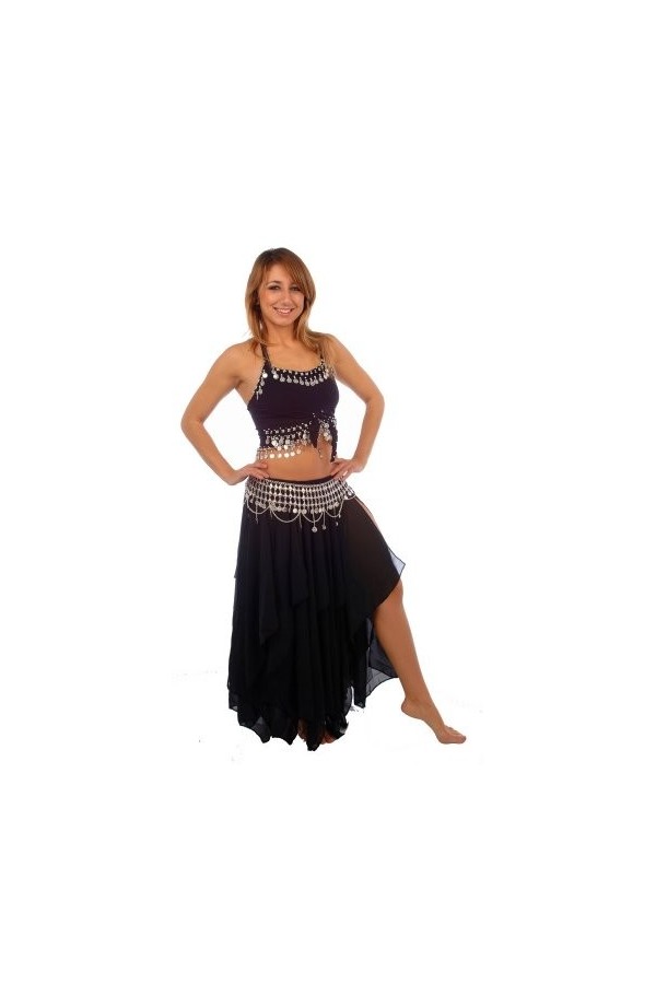 Miss Ensemble de Costume Belly Dance Bellydance | Skirt-Top et Ceinture Monnaie | Revelry, Noir/Or, XXL