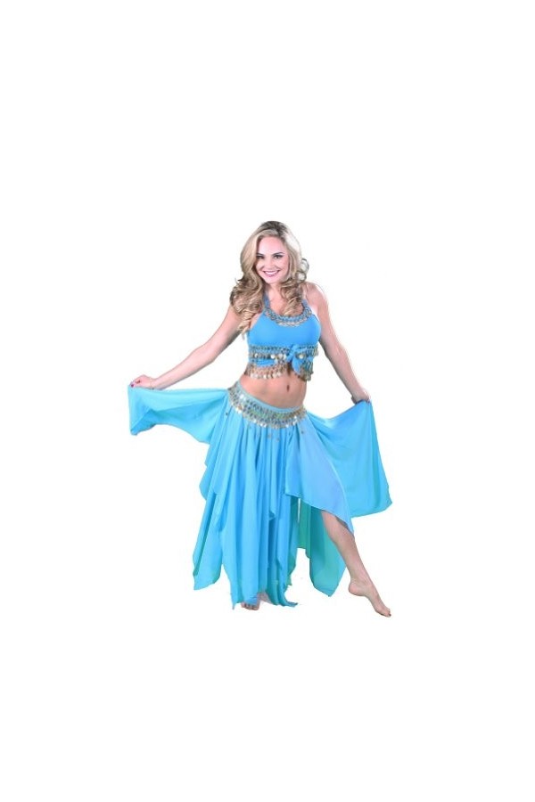 Miss Ensemble de Costume Belly Dance Bellydance | Skirt-Top et Ceinture Monnaie | Revelry, Noir/Or, XXL