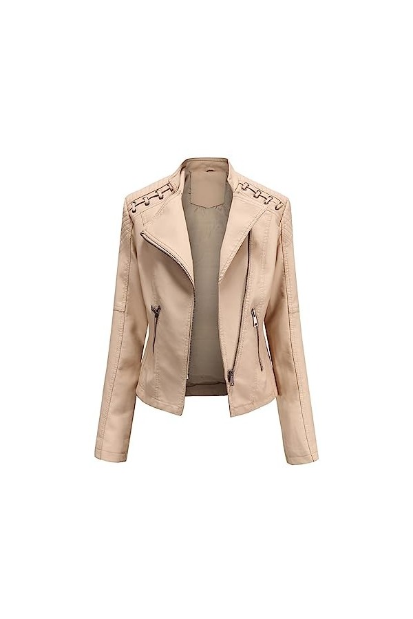 Fjnbbiot Veste Dautomne En Cuir PU Pour Femmes, Slim, Col Rabattu, Manteau Court En Cuir PU, Fermeture Éclair, Vestes De Mot