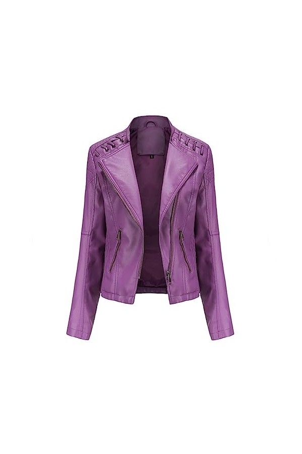 Fjnbbiot Veste Dautomne En Cuir PU Pour Femmes, Slim, Col Rabattu, Manteau Court En Cuir PU, Fermeture Éclair, Vestes De Mot