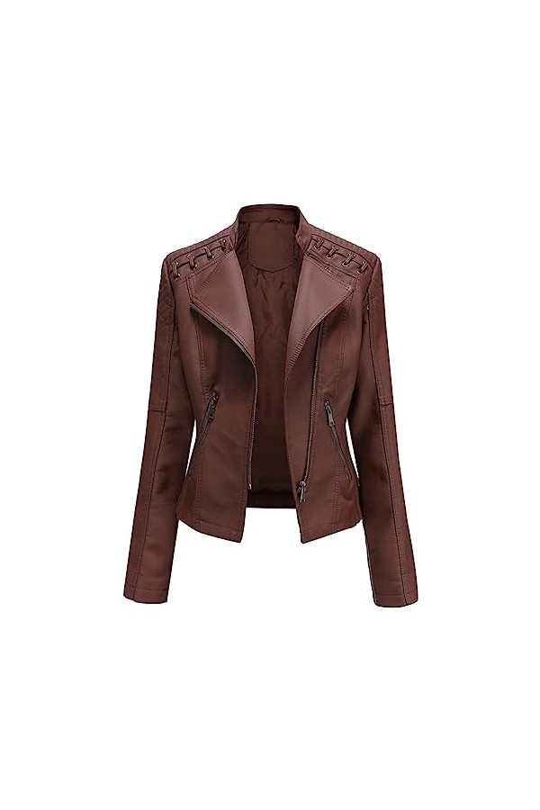 Fjnbbiot Veste Dautomne En Cuir PU Pour Femmes, Slim, Col Rabattu, Manteau Court En Cuir PU, Fermeture Éclair, Vestes De Mot