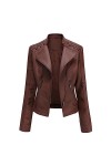Fjnbbiot Veste Dautomne En Cuir PU Pour Femmes, Slim, Col Rabattu, Manteau Court En Cuir PU, Fermeture Éclair, Vestes De Mot
