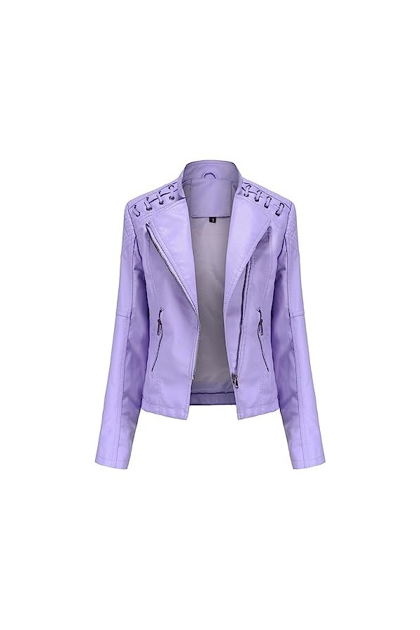 Fjnbbiot Veste Dautomne En Cuir PU Pour Femmes, Slim, Col Rabattu, Manteau Court En Cuir PU, Fermeture Éclair, Vestes De Mot