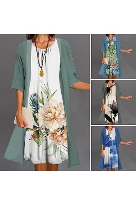 Femmes Robe Deux pièces Costume décontracté Mode Patchwork été mi-Taille col Rond vêtements for Femmes Style Doux vêtements V