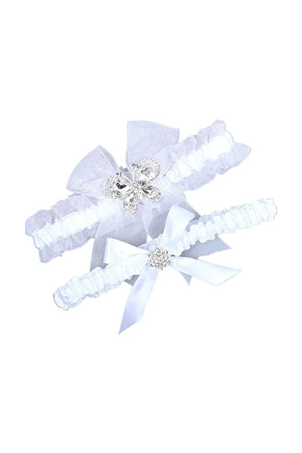 TONZN Jarretière élastiquée avec nœud en Dentelle, Jambe de Mariage Extensible avec nœud Papillon en Verre avec Porte-Jarrete