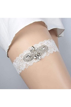 Ensemble de porte-jarretelles en dentelle, accessoires de mariage nuptiale sexy jarretière en dentelle avec strass-blanc_L, j