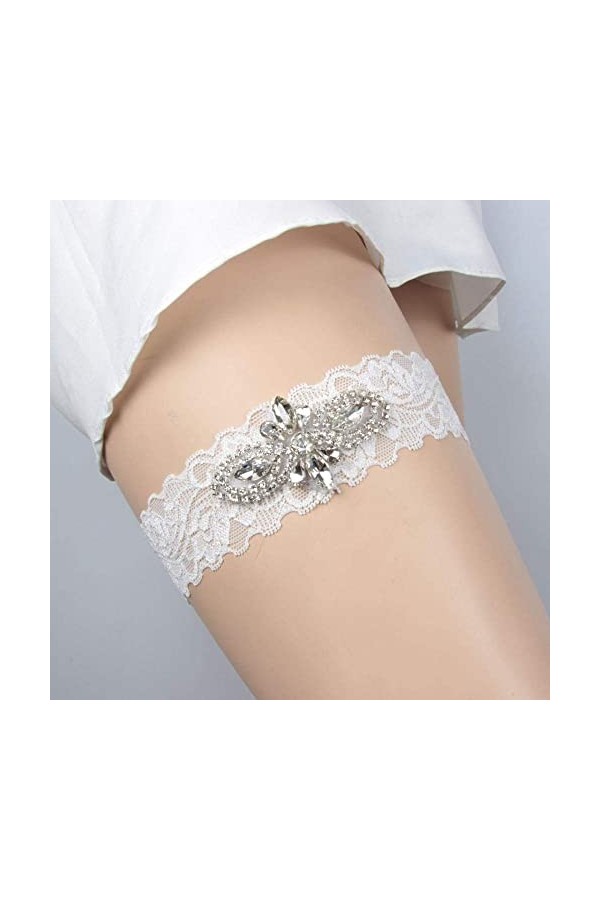 Ensemble de porte-jarretelles en dentelle, accessoires de mariage nuptiale sexy jarretière en dentelle avec strass-blanc_L, j