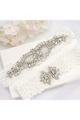 Jarretière de Mariage en Dentelle Florale, Accessoires de Mariage Nuptiale Porte-Jarretelles en Dentelle Extensible avec Stra