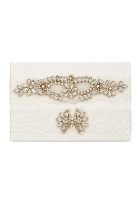 Jarretière de Mariage en Dentelle Florale, Accessoires de Mariage Nuptiale Porte-Jarretelles en Dentelle Extensible avec Stra