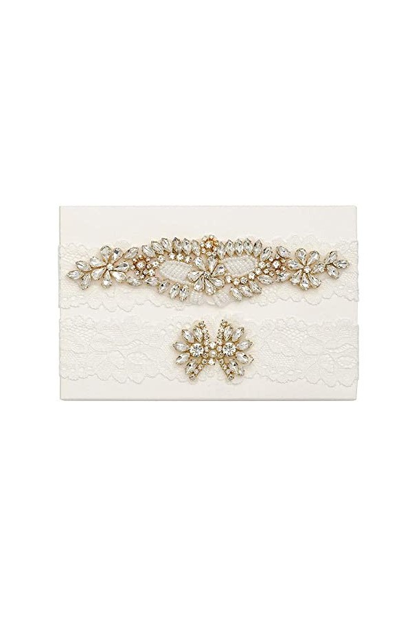 Jarretière de Mariage en Dentelle Florale, Accessoires de Mariage Nuptiale Porte-Jarretelles en Dentelle Extensible avec Stra
