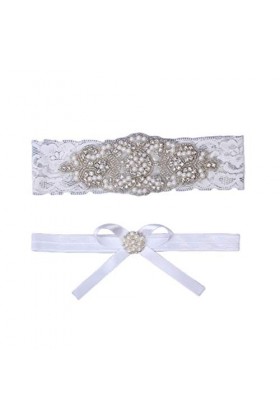 Ceinture 2 pièces Jarretelles de mariée Dentelle Perle élastique Strass jarretière de mariée Ceintures Jambe Ornements pour m