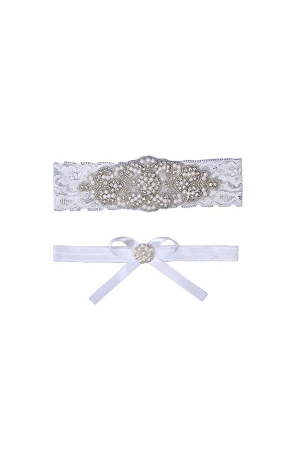 Ceinture 2 pièces Jarretelles de mariée Dentelle Perle élastique Strass jarretière de mariée Ceintures Jambe Ornements pour m