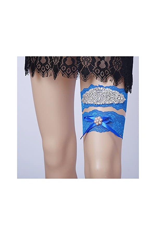 Strass Jambe Ceintures Cristal Mariée Jarretière Mariage De Mariée Bal Dentelle Jarretière pour Les Femmes Couleur : Bleu 