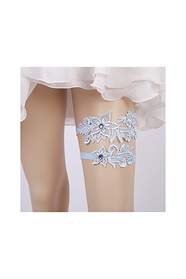 Jarretière de Mariage Bleue pour Les mariées, jarretière en Dentelle Strass pour la fête de Bal de Mariage