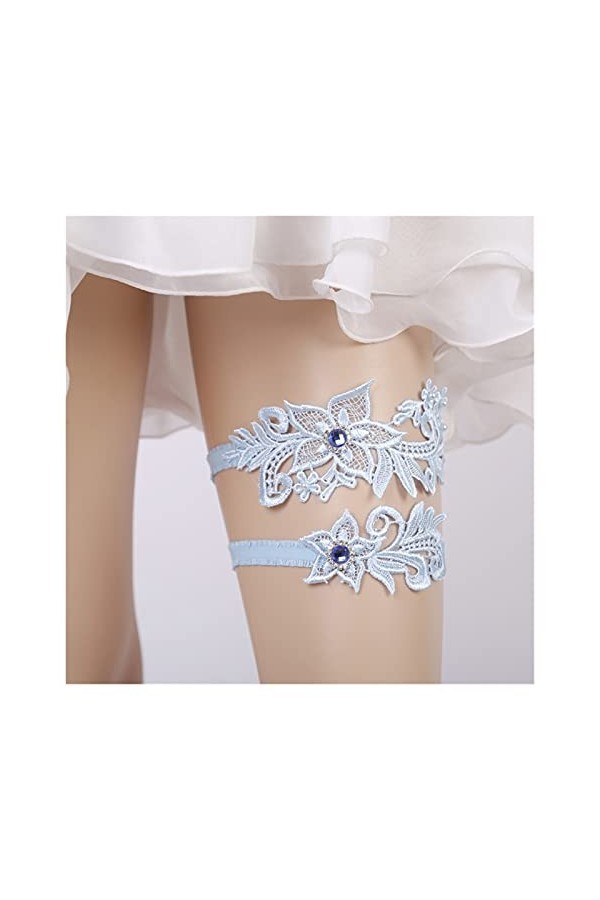 Jarretière de Mariage Bleue pour Les mariées, jarretière en Dentelle Strass pour la fête de Bal de Mariage