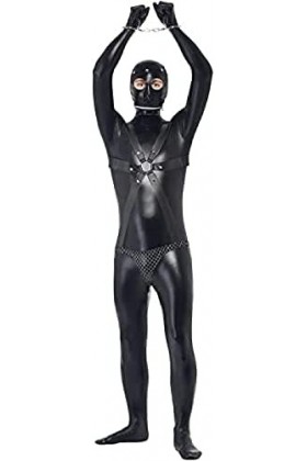 Faux Cuir Body Hommes En Cuir Verni Catsuit Fermeture Éclair Entrejambe Prisonnier Cosplay Complet Justaucorps Clubwear,Noir,