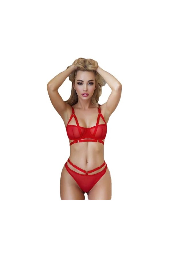 Jarretières et Porte-Jarretelles pour Femmes Lingerie Sexy Ensembles de Slips Transparents en Dentelle Ensemble de sous-vêtem