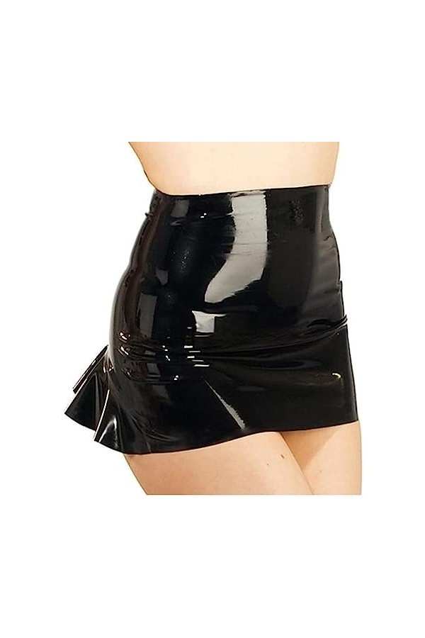 IDOBLO Mini Jupes Noires Sexy en Latex avec Volants À Larrière sans Fond en Caoutchouc À Glissière,Couleur Personnalisée,3XL