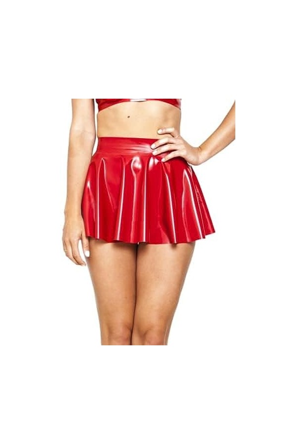 IDOBLO Jupe Micro Full Circle pour Femme en Latex De Caoutchouc Noir,Rouge,L