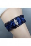 TONZN Ceintures en Dentelle Extensible jarretière Florale, Accessoires de Mariage de mariée Bleu Marine Anneau de Jambe Porte