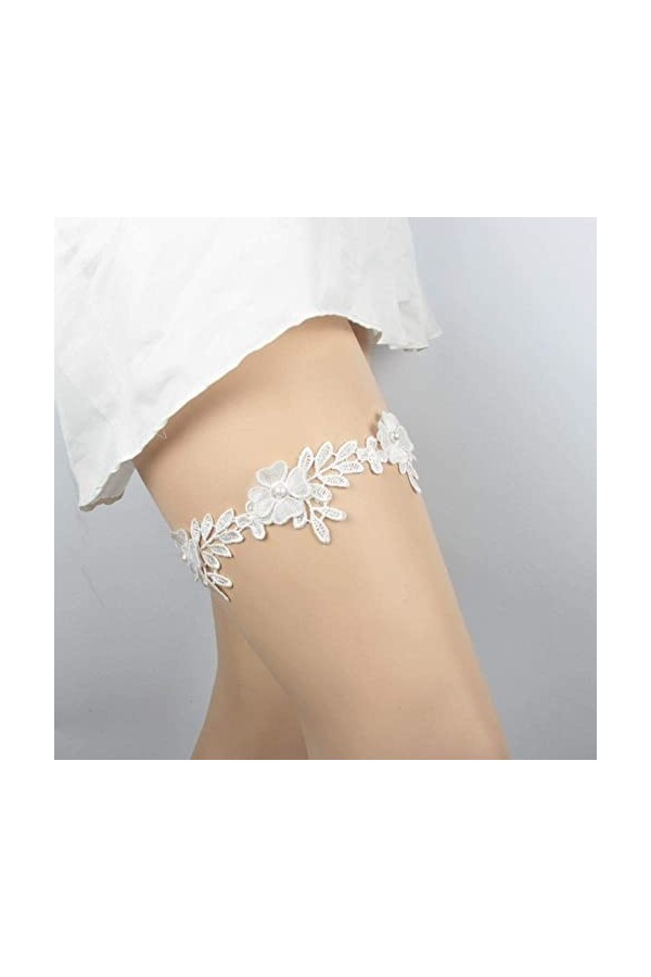 Cadeaux Jarretière personnalisée, accessoires de mariage nuptiale en dentelle extensible jarretière boucle de jambe-blanc_5pc