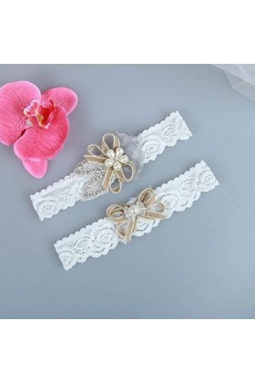 TONZN Jarretière en Cristal de Mariage, Accessoires de Mariage Nuptiale élastique jarretière en Dentelle Boucle de Jambe-Blan