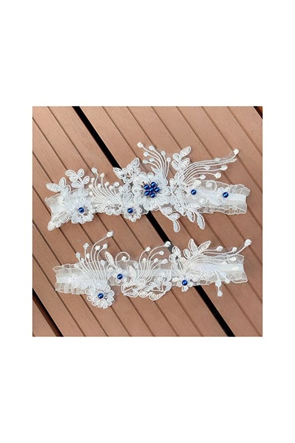 Lot de 2 Perles de Dentelle jarretière de Mariage Fleurs brodées jarretière Sexy Femmes/bagues de Cuisse de mariée Anneaux de