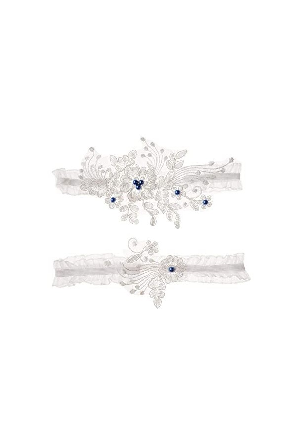 Jarretière de Mariage en Dentelle Florale, Accessoires de Perle Sexy en Dentelle de mariée jarretière-Perle B_Taille Unique, 