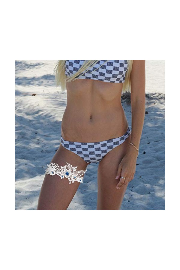 Ceinture 1 Paire de jarretière en Dentelle de Mariage avec Perle Bleue jarretière de mariée Jambe Ceinture Fleur Demoiselle d